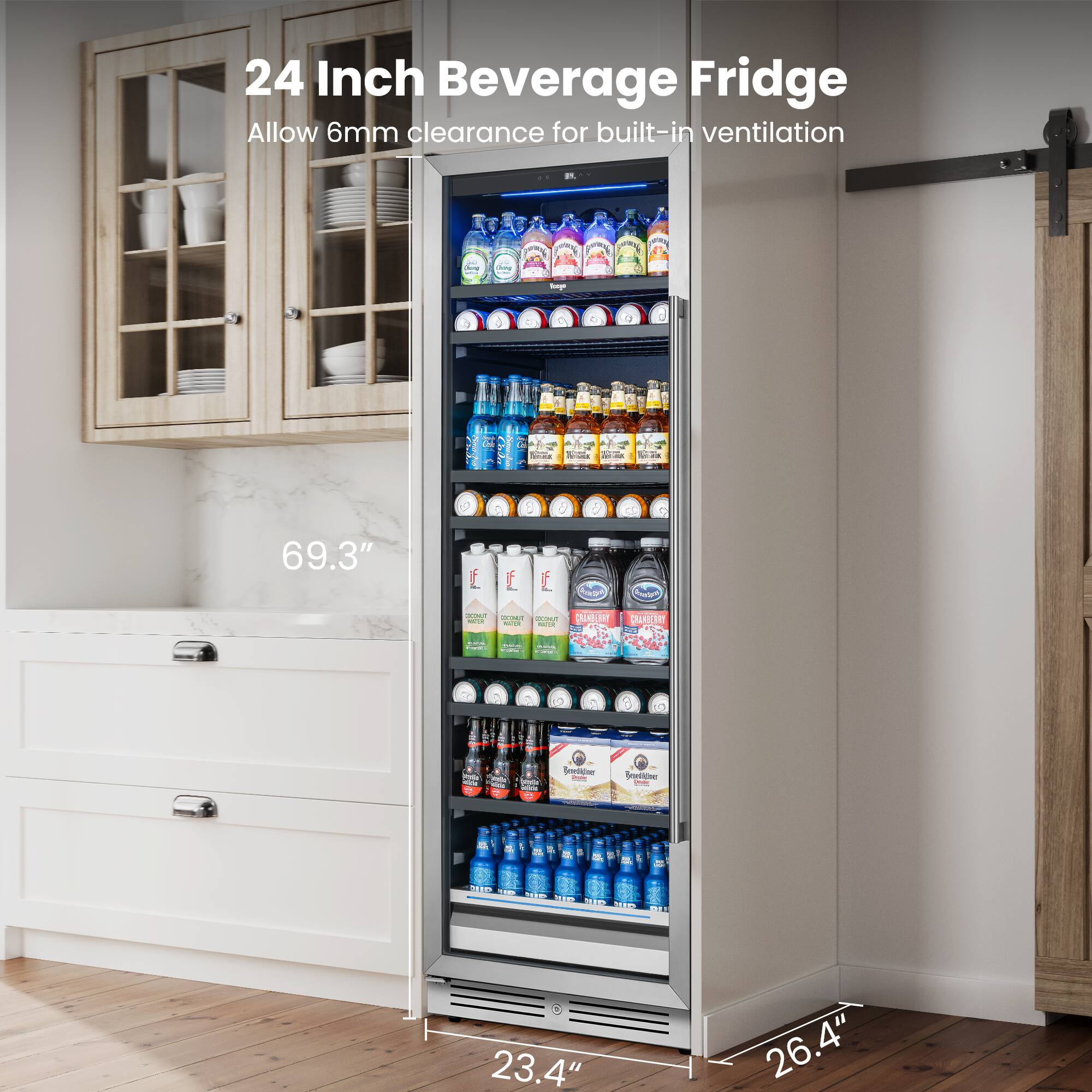 24 Inch Beverage Fridge  
Allow 6mm clearance for built-in ventilation  

69.3"  
23.4"  
26.4"