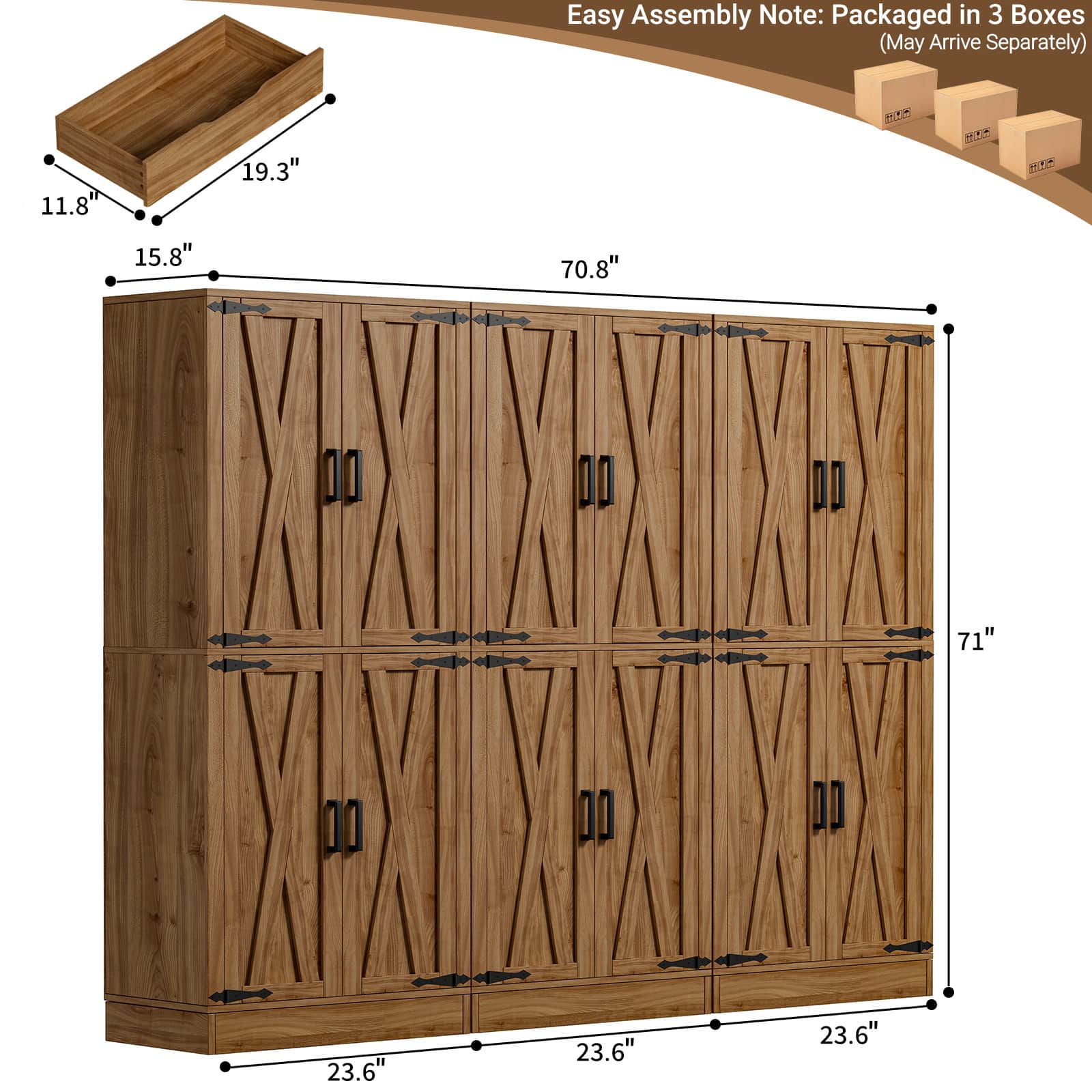 Aheaplus 71'' Tall 4 Door Farmhouse Pantry Cabinet with Drawer and ...