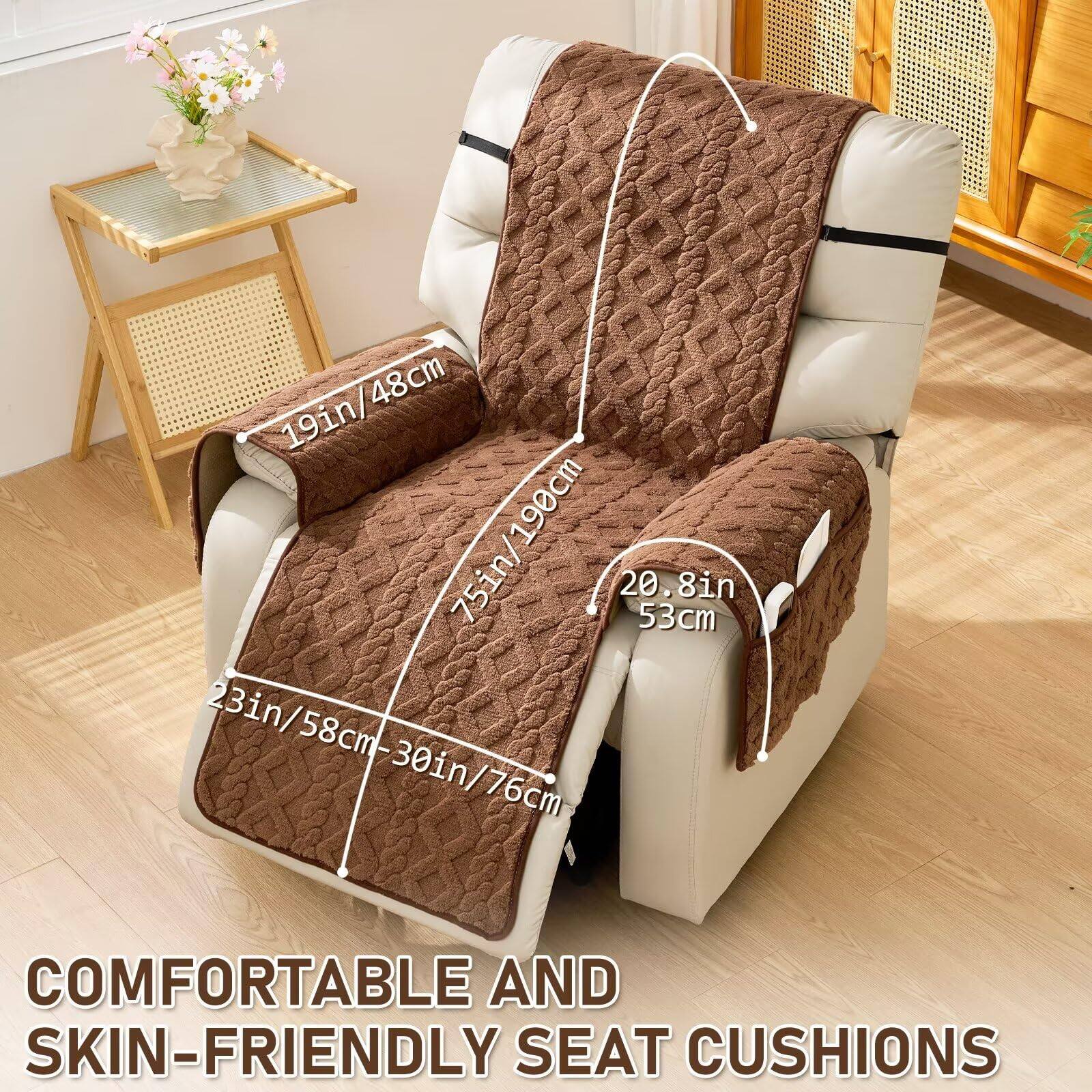 19in/48cm  
75in/190cm  
20.8in/53cm  
23in/58cm-30in/76cm  

COMFORTABLE AND SKIN-FRIENDLY SEAT CUSHIONS