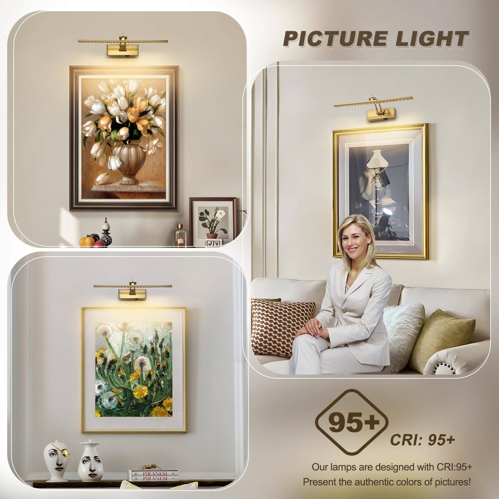 **PICTURE LIGHT**

Our lamps are designed with CRI: 95+  
Present the authentic colors of pictures!

**CRI: 95+**  
Our lamps are designed with CRI:95+  
Present the authentic colors of pictures!