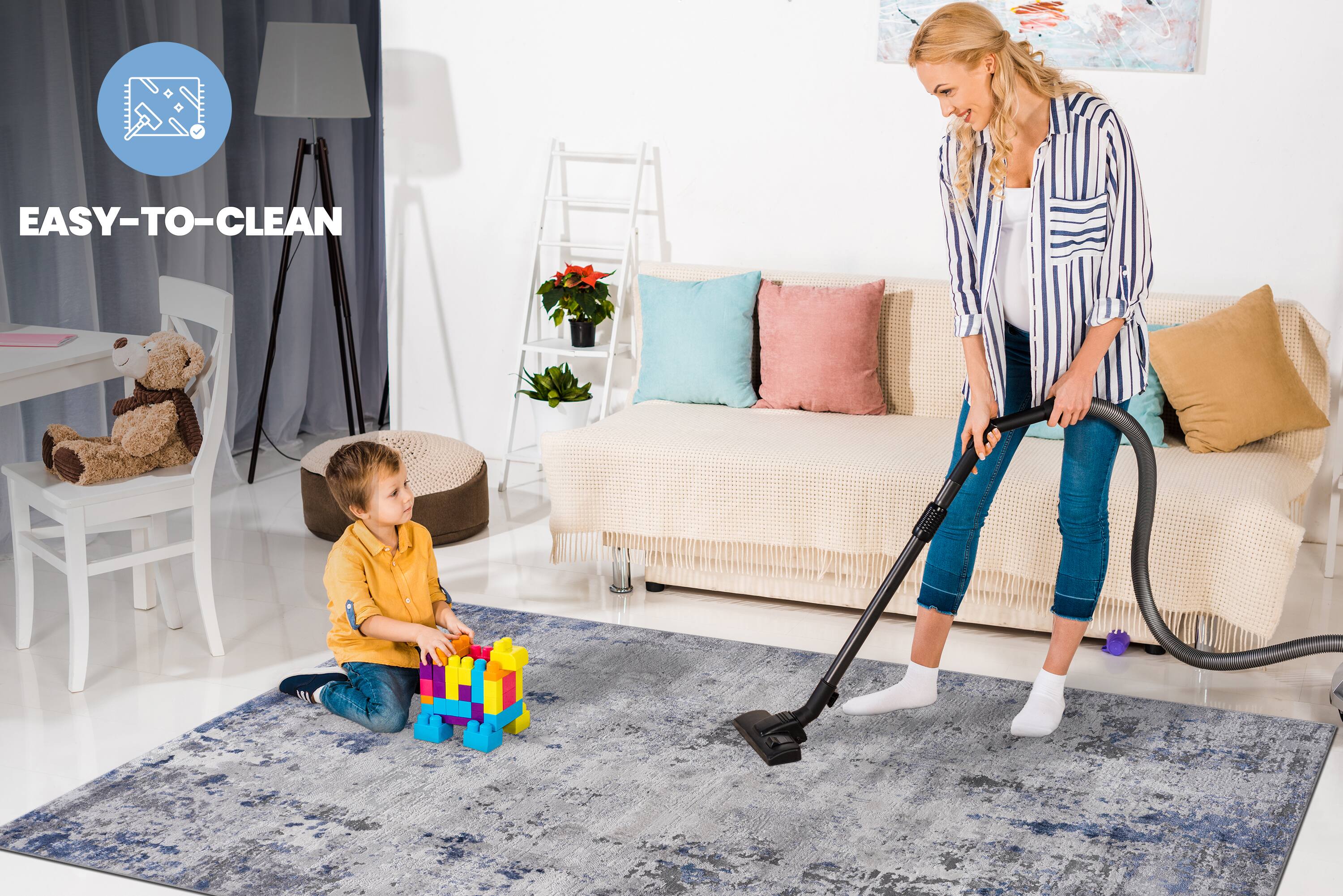 Alt View 1. TinyHomie - Collection 5X7 Silver/Blue/Abstract Non-Shedding Living Room Bedroom Dining Office Stylish and Stain Resistant Area Rug - Silver.