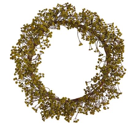 Front. BreeBe - 20" Autumn Gypsophila Artificial Wreath - Green.