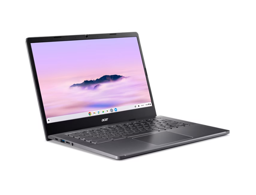 Angle. Acer - Chromebook Plus 514 Intel Core i3 N305 8GB RAM 256GB SSD 14″ FHD Touch IPS ChromeOS - Silver.