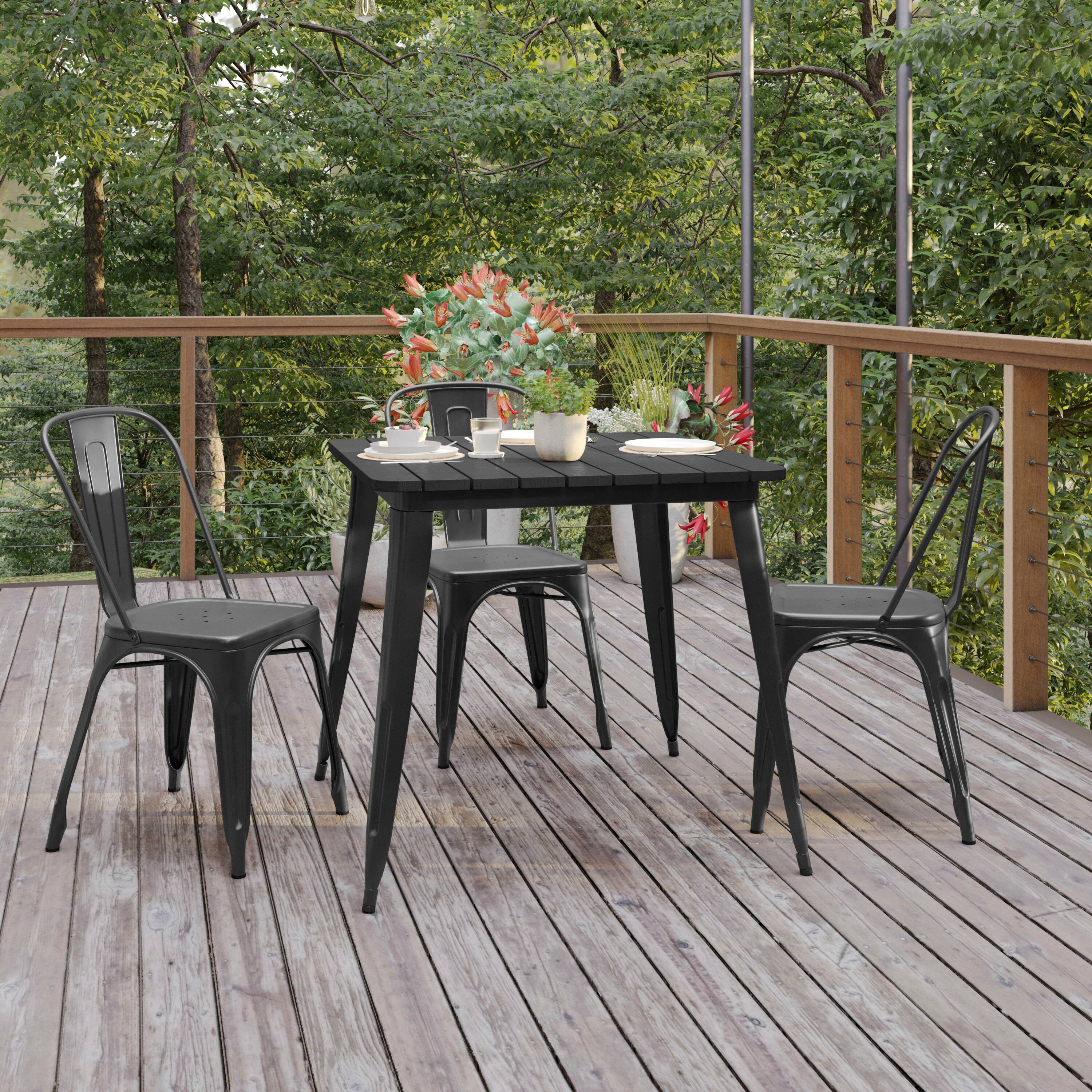 Alt View 2. Flash Furniture - Declan Commercial Grade Indoor/Outdoor Dining Table, 31.5" Square All Weather Black Poly Resin Top with Black Steel Base - Black.