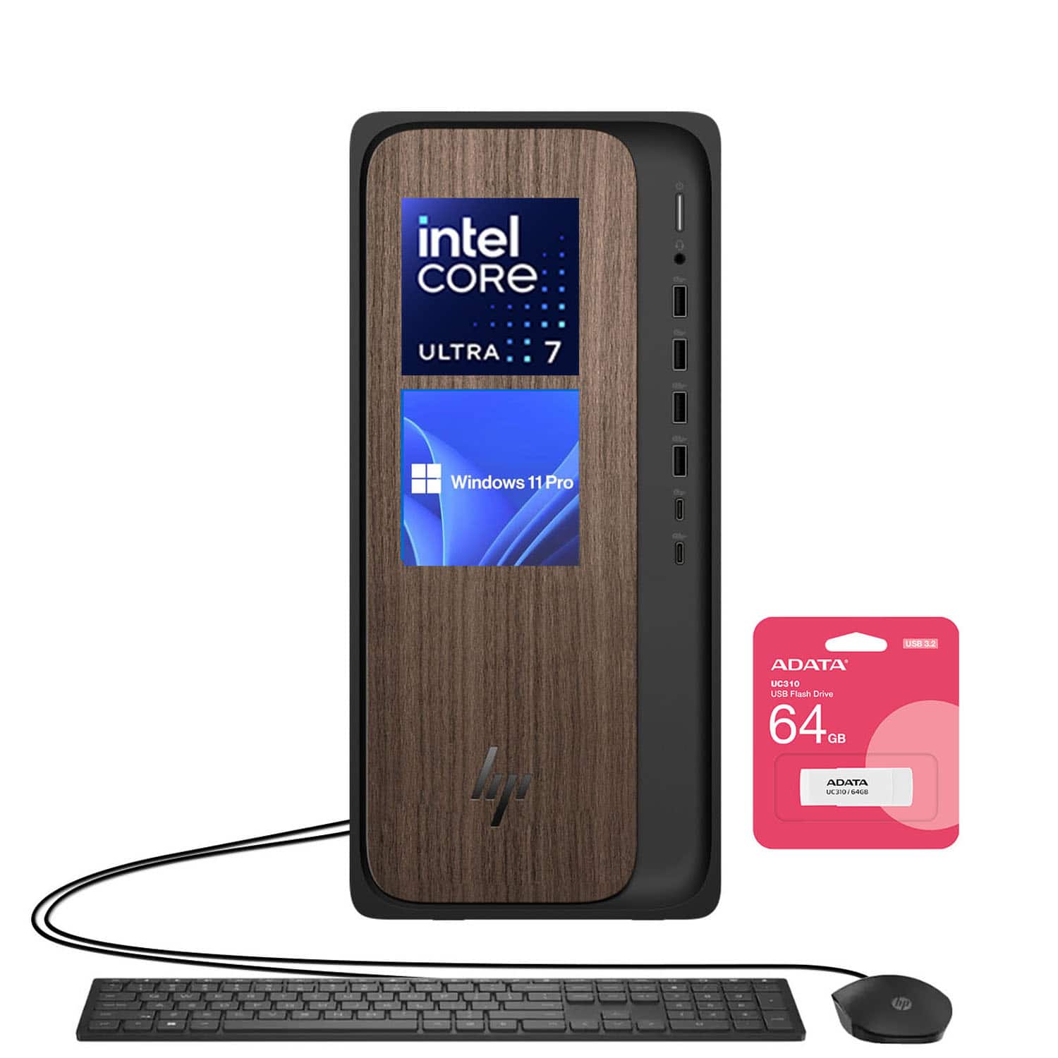 HP - OmniDesk Desktop - Intel Core Ultra 7 265 with 32GB DDR5 RAM – 1TB SSD - Wired Keyboard & Mouse - Adata 64GB USB Drive - Black