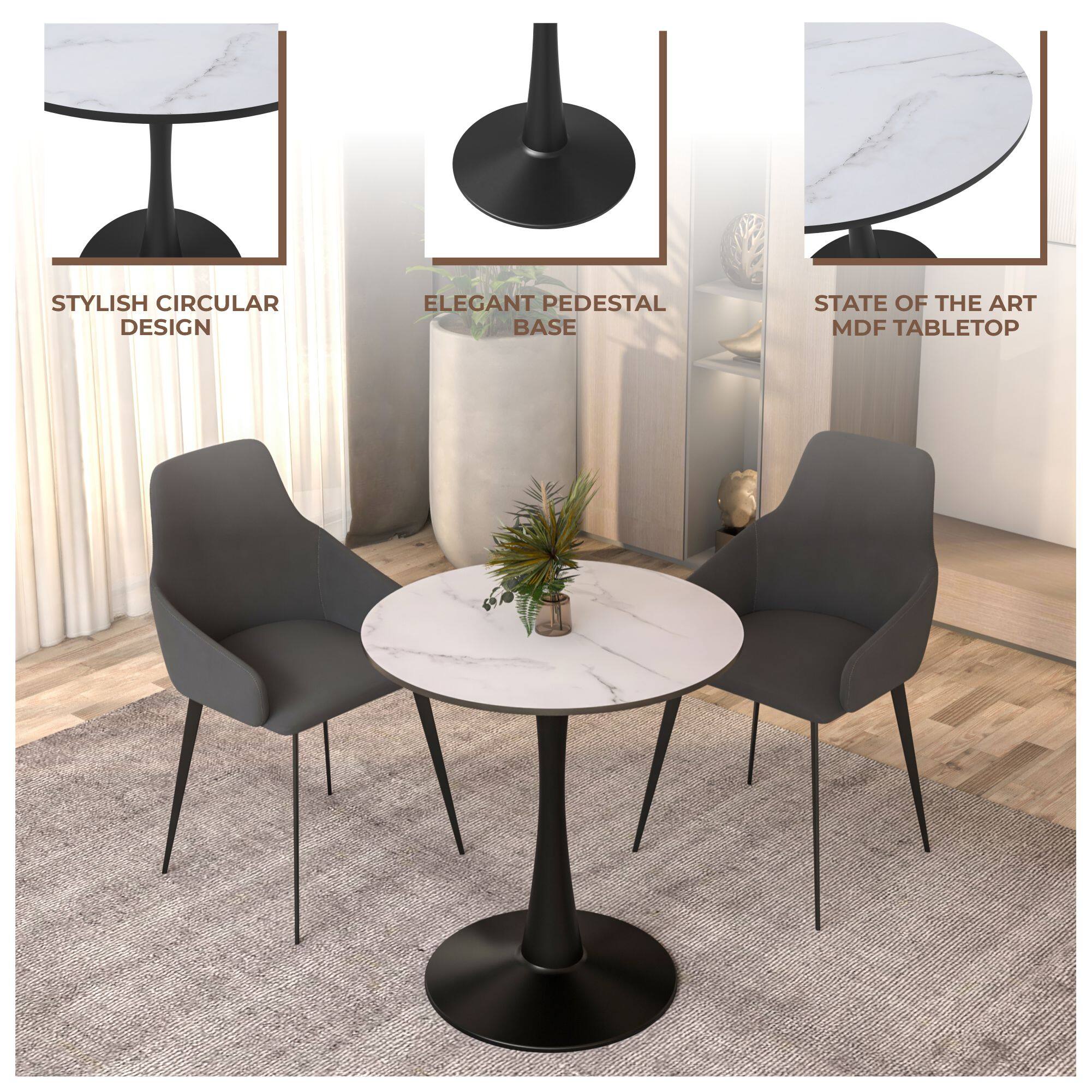 STYLISH CIRCULAR DESIGN  
ELEGANT PEDESTAL BASE  
STATE OF THE ART MDF TABLETOP