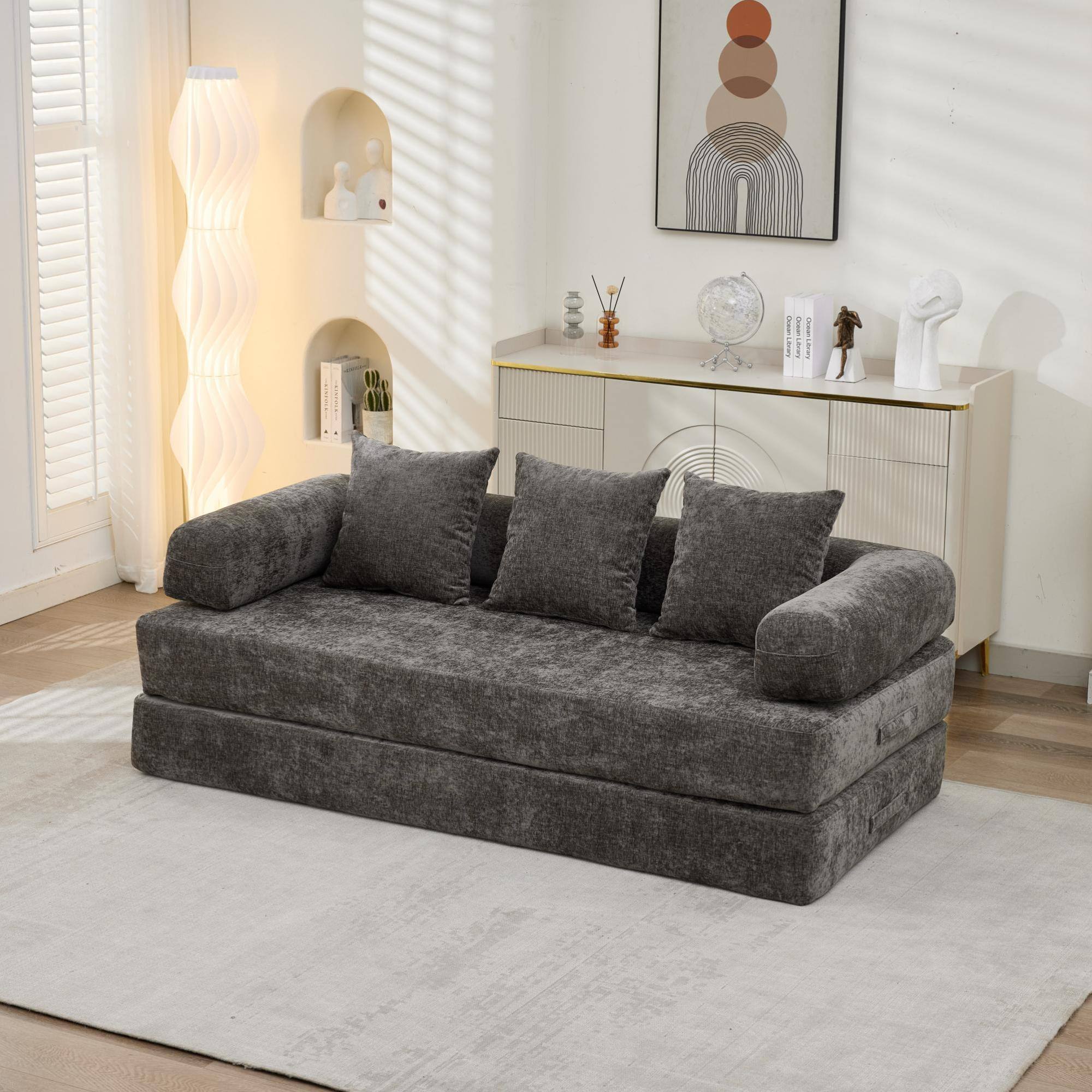 Alt View 1. GOODSILO - Convertible Folding Floor Sofa Bed with Armrests for Living Room, Bedroom, and Studio Lounging - Gray.