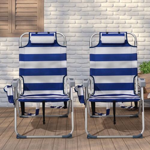 Alt View 8. Winado - Folding Beach Camping Chair with 5-Position, Cooler Bag, Cup Holders, Towel Bar, Lightweight for Outdoor Beach Camping - Blue Stripes.