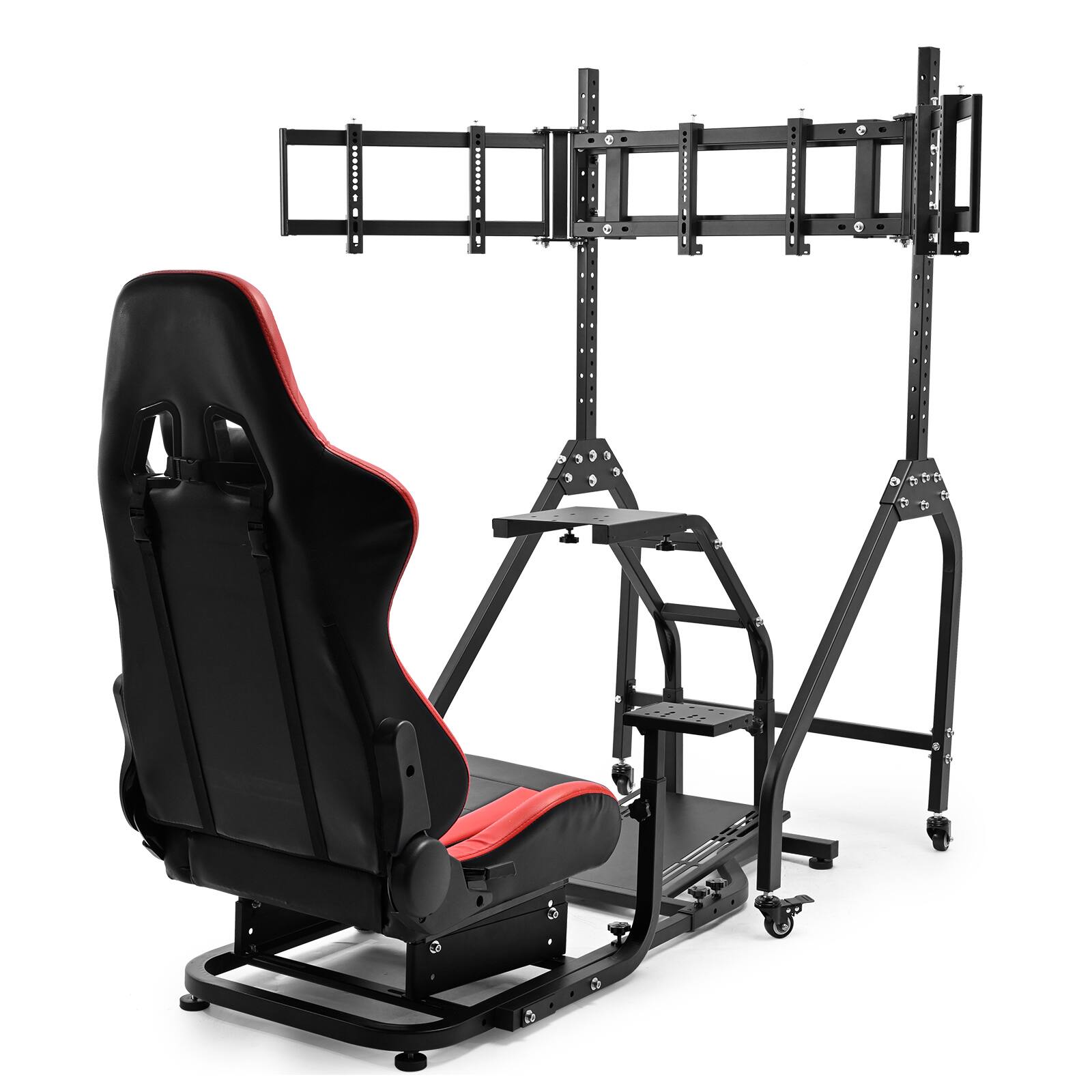 Front. Dardoo - Dardoo Adjustable Racing Simulator Cockpit with Triple Monitor Stand & Seat, for Logitech G29, for Thrustmaster T300 - Red & Black.