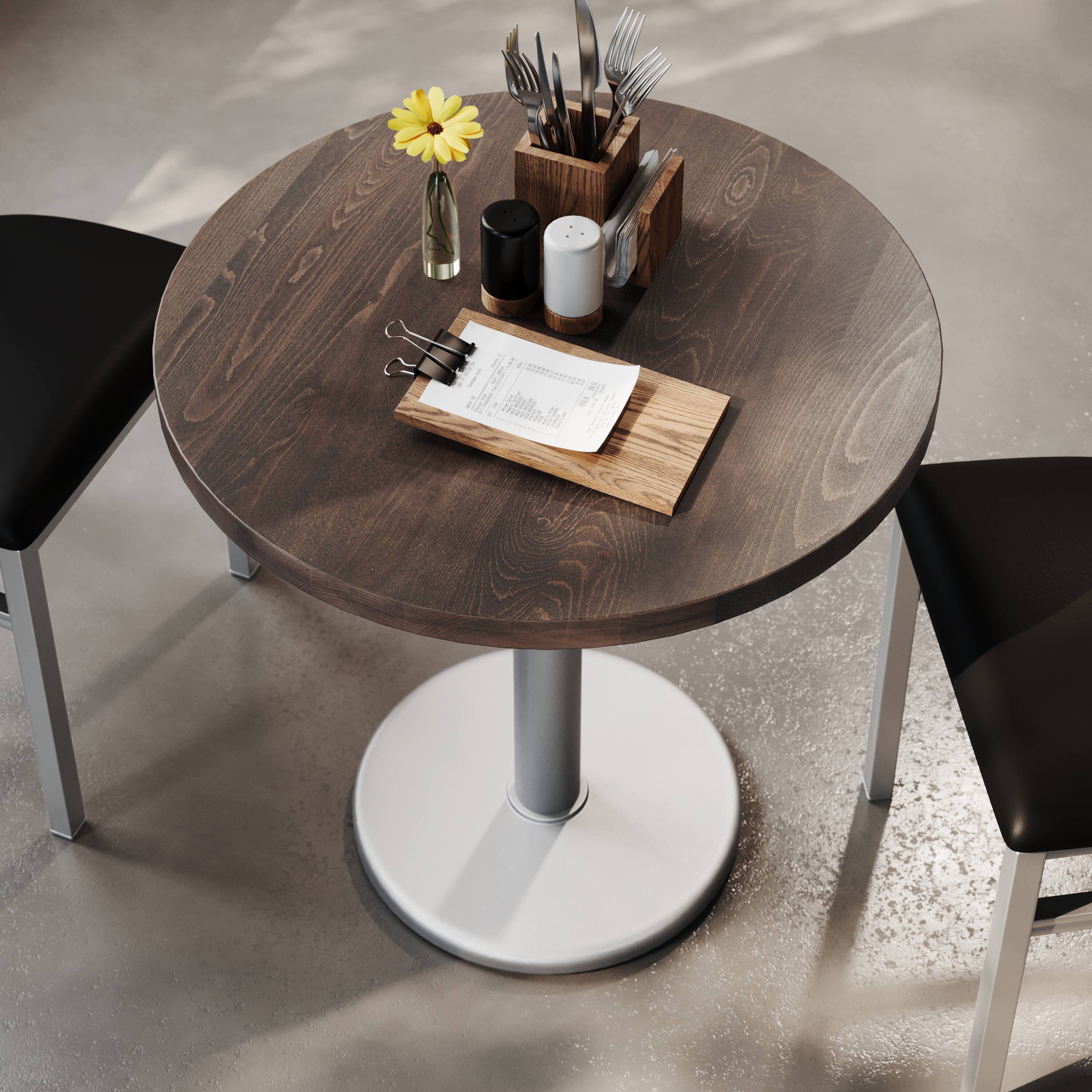 Alt View 3. Flash Furniture - Bennett 30" Round Solid Wood Commercial Indoor Tabletop in Dark Brown with 18" Round Dining Height Rust-Resistant Silver - Brown.