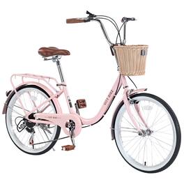 APRILSOUL - 22 Inch Girls City Bike 7 Speed Steel Frame Basket Multi Colors - Pink