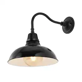 Jonathan Y - Aurora 12.25" 1-Light Farmhouse Industrial Indoor/Outdoor Iron LED Gooseneck Arm Outdoor Sconce - Black