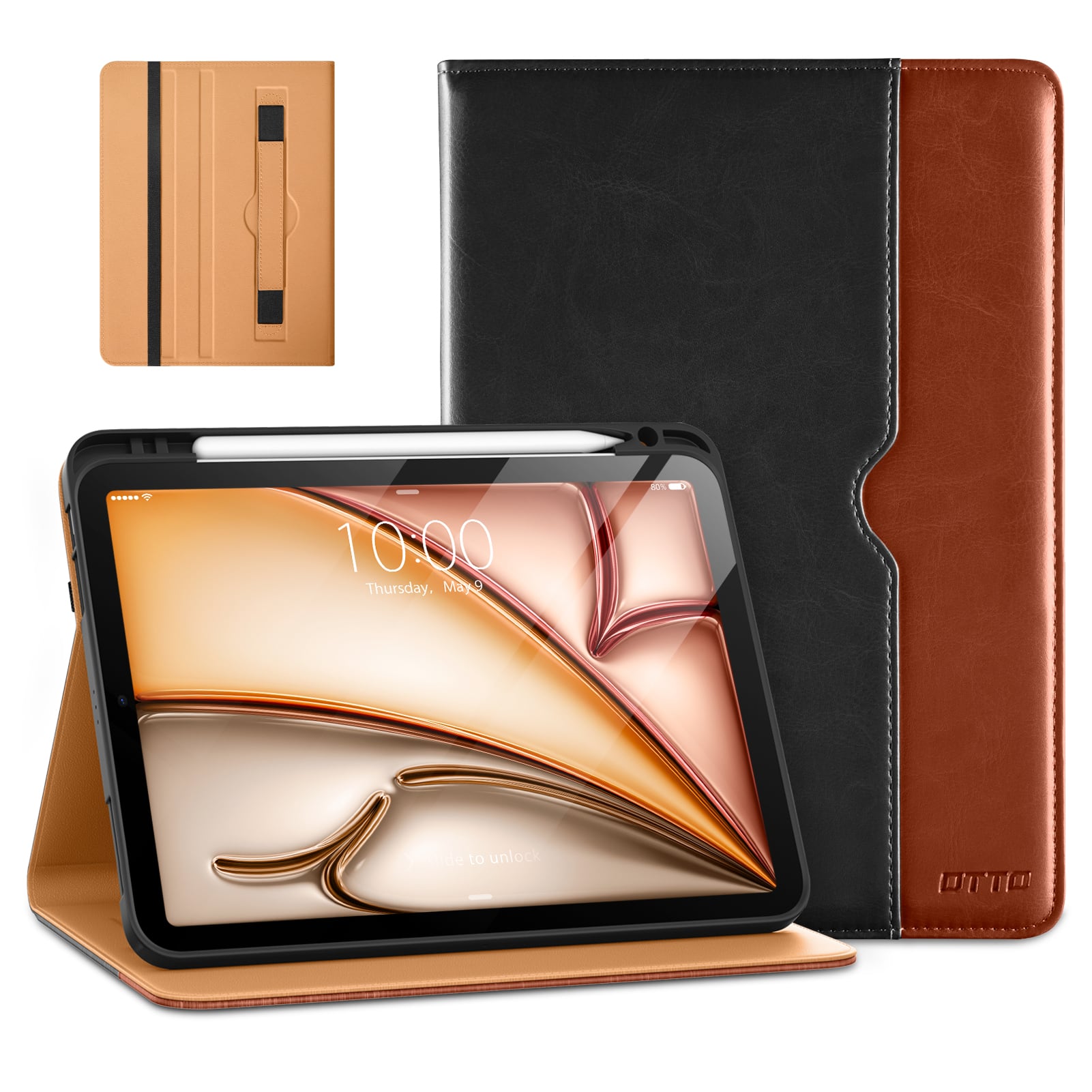 DTTO - Case for iPad Air 11-inch M2/M3 & Air 4th/5th Gen – Premium Leather Folio with Pencil Holder, Auto Sleep/Wake - Black Brown