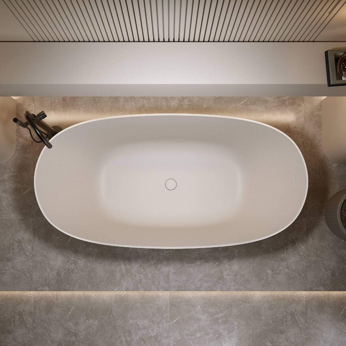 Alt View 1. Loheer - Loheer 57 in Freestanding Soaking Bathtub in Beige Solid Surface with Overflow and Pop Up Drain - Beige.