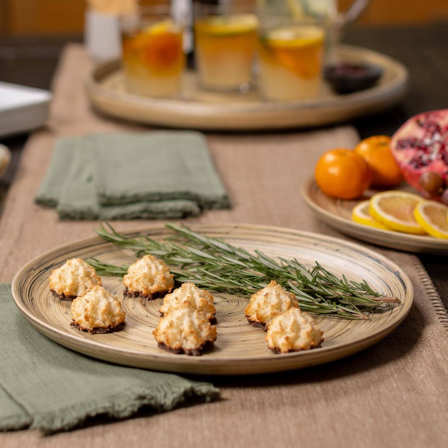 Angle. Lexa - Bamboo Serving Plate Set, 12 Inch x 2, Black Bamboo - Black/Natural.