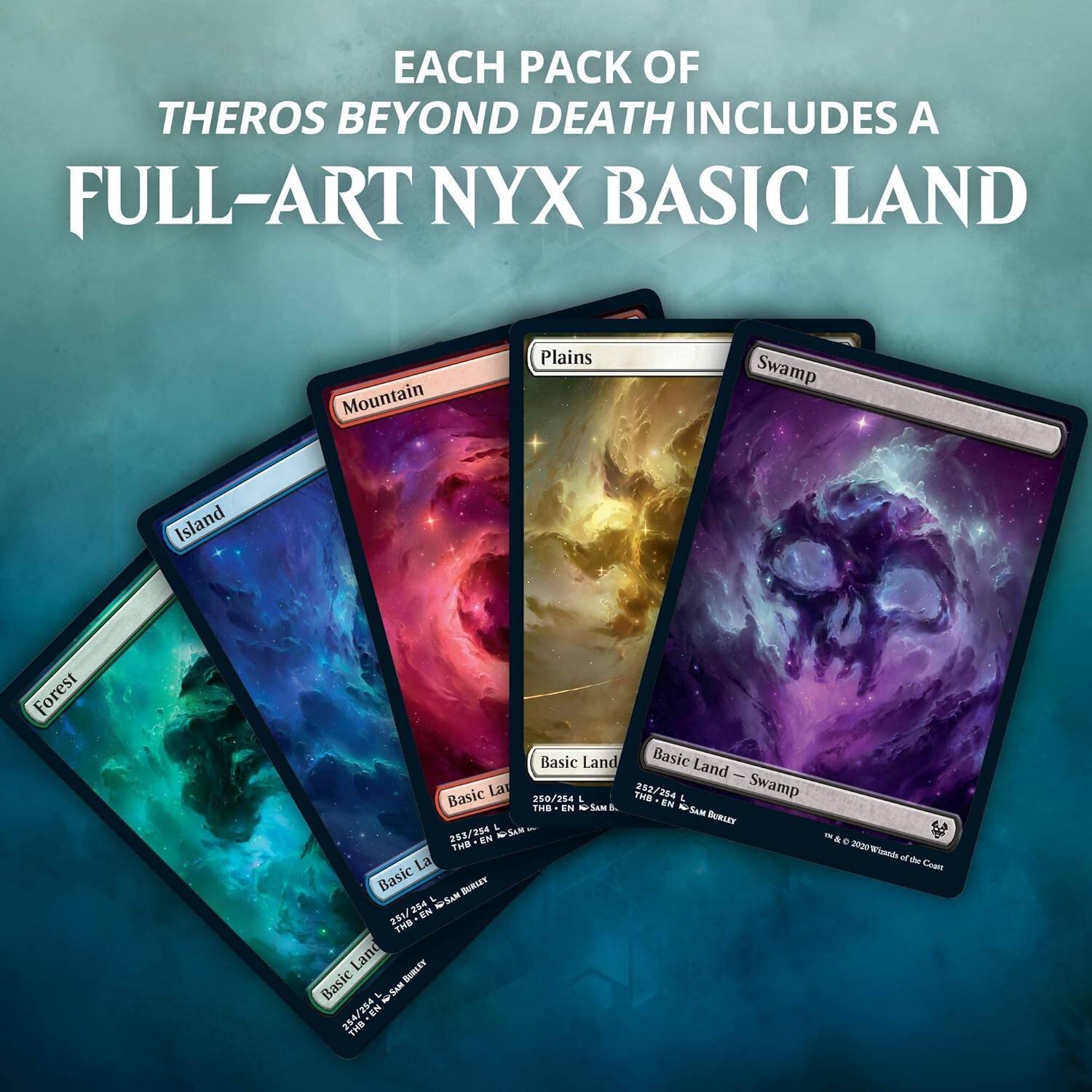 Each pack of Theros Beyond Death includes a full-art Nyx basic land.