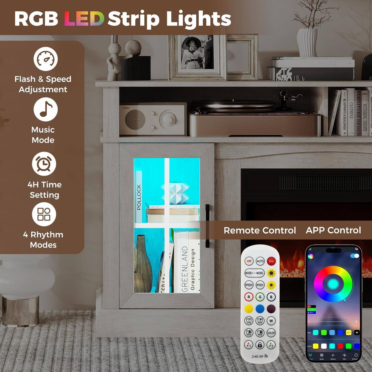 RGB LED Strip Lights

- Flash & Speed Adjustment
- Music Mode
- 4H Time Setting
- 4 Rhythm Modes

Remote Control | APP Control

Graphic Design: GREENLAND

2.4G RF