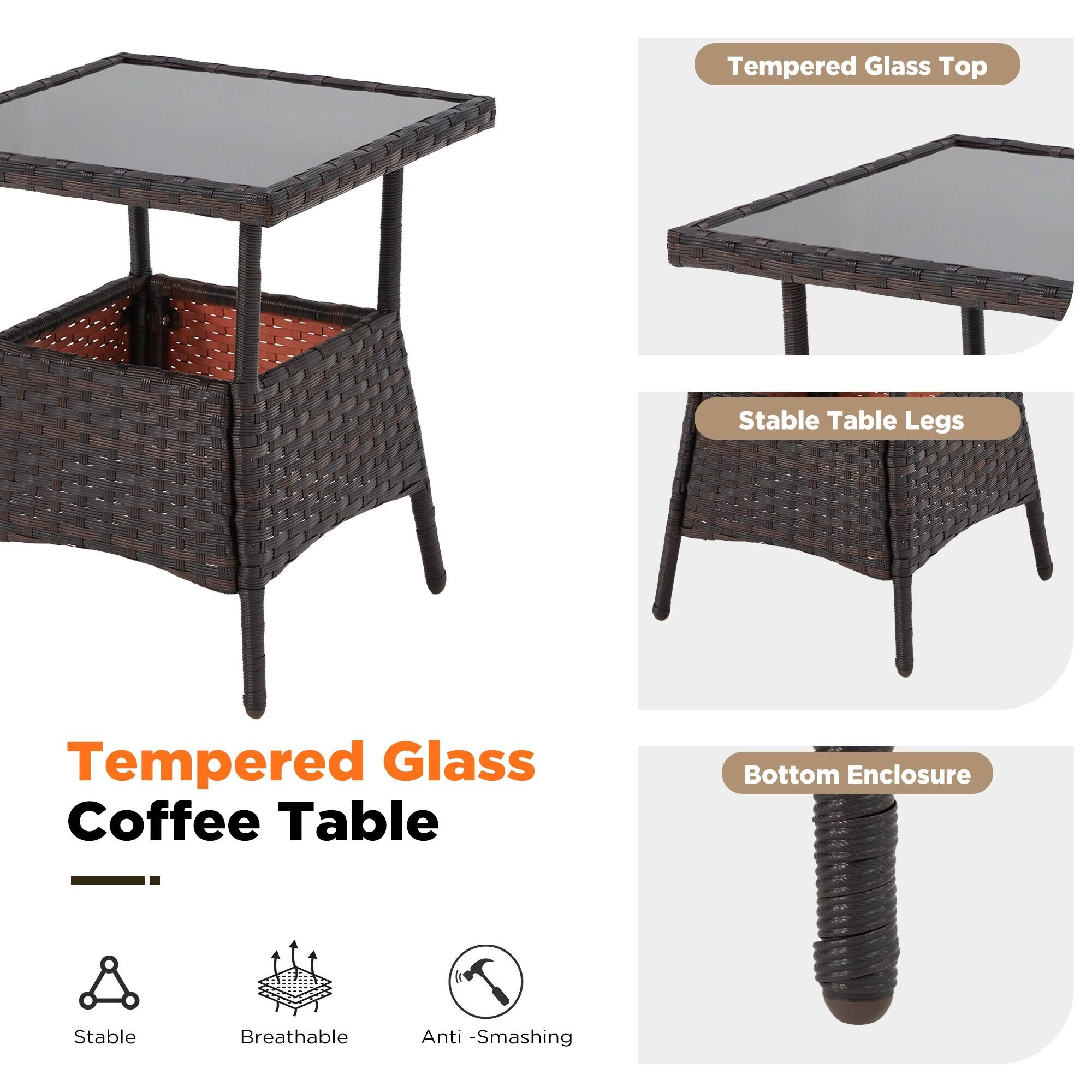 Tempered Glass Coffee Table

- Tempered Glass Top
- Stable Table Legs
- Bottom Enclosure

Features:
- Stable
- Breathable
- Anti-Smashing