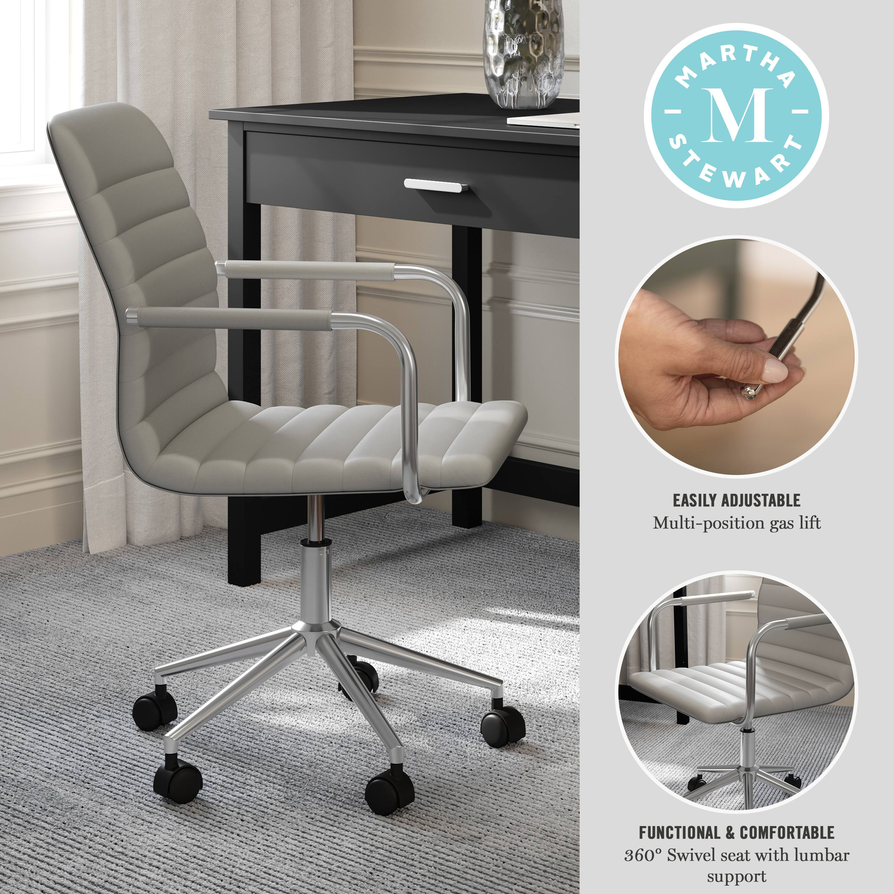 MARTHA STEWART EASILY ADJUSTABLE Multi-position gas lift FUNCTIONAL & COMFORTABLE 360 Swivel seat with lumbar support