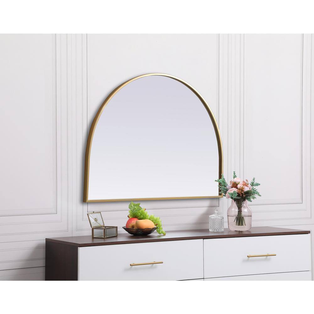 Alt View 2. Elegant Decor - Metal Frame Arch Mirror 33x24 Inch in Brass - Brass.