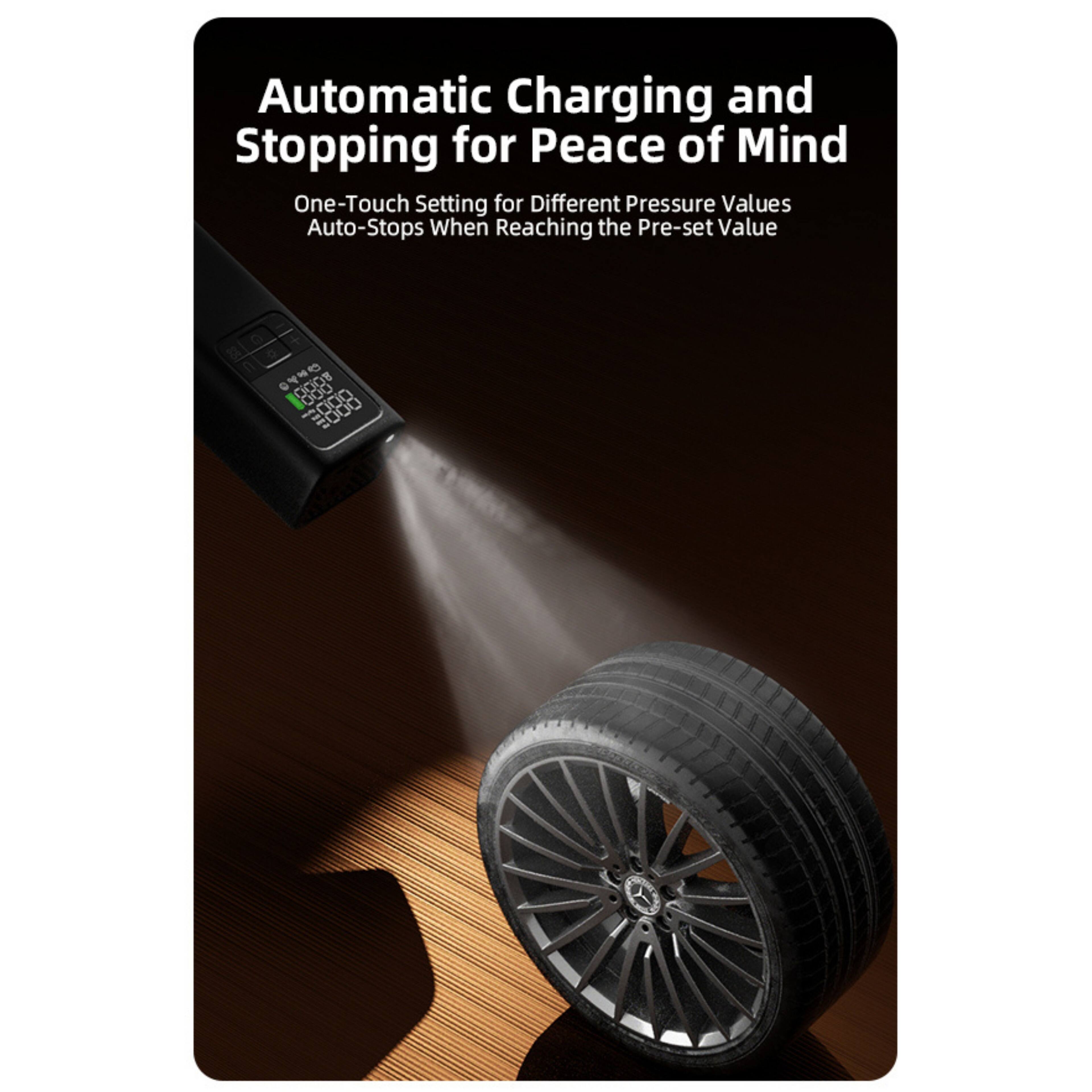 Automatic Charging and Stopping for Peace of Mind

One-Touch Setting for Different Pressure Values
Auto-Stops When Reaching the Pre-set Value