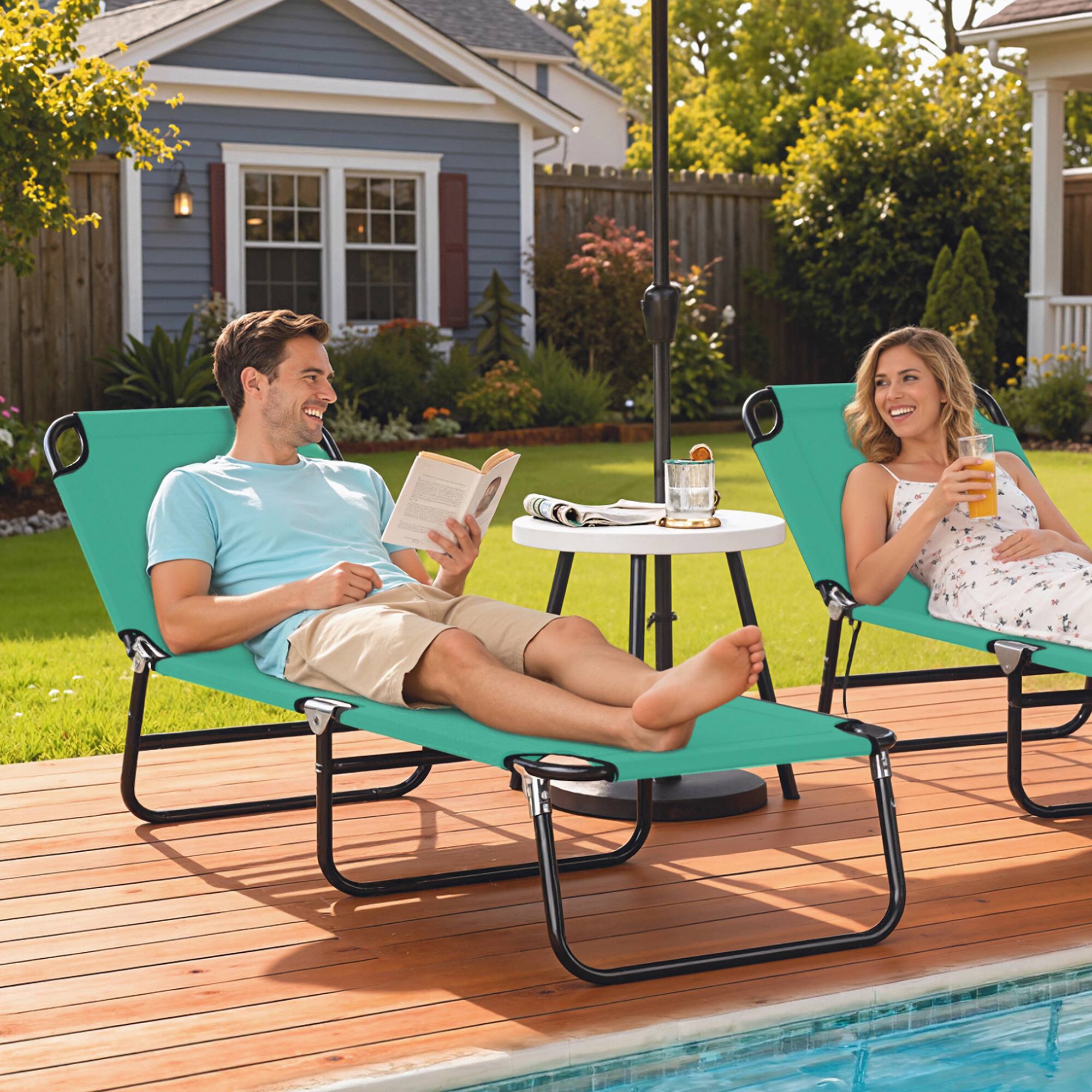 Alt View 1. Outsunny - Portable Folding Adjustable Sun Beach Lounger / Camping Cot - - Green.