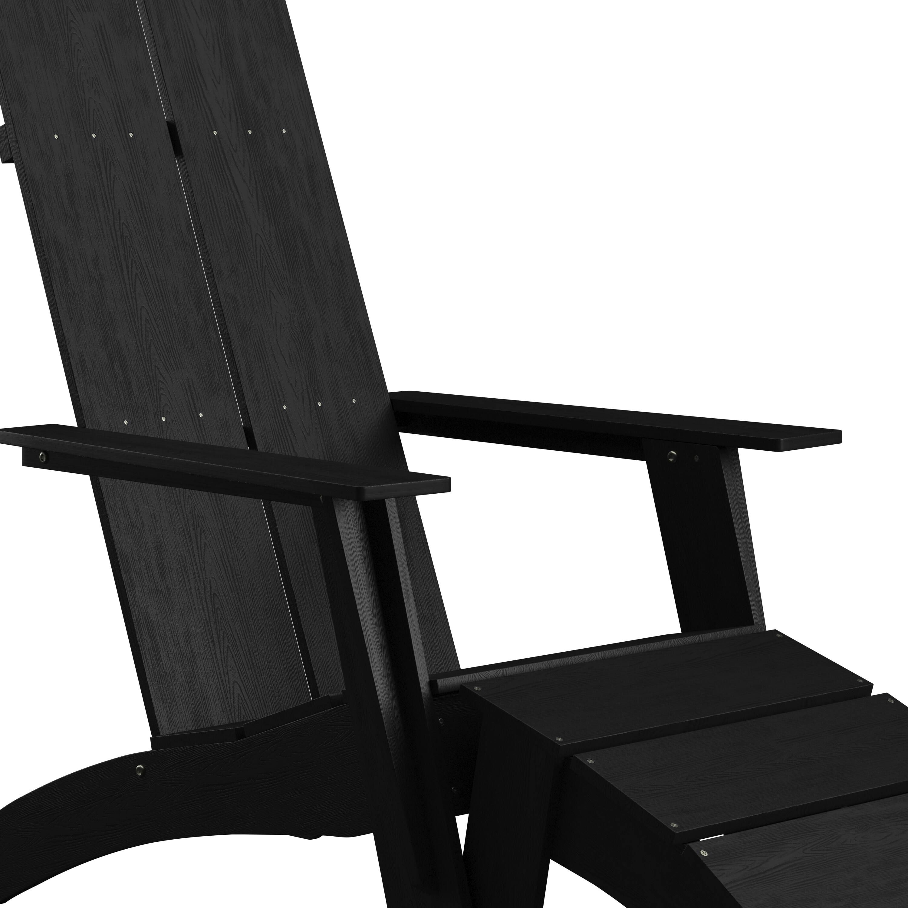 Alt View 10. Emma + Oliver - Set of 2 Indoor/Outdoor 2-Slat Adirondack Style Chairs & Footrests - Black.