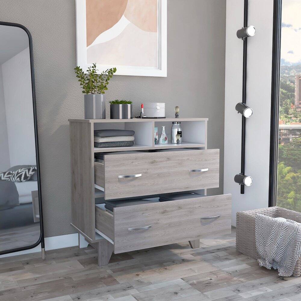 Alt View 4. TuHome - Portnova Dresser Light Gray / White MDF - Black.