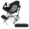 Front. Costway - Hammock Camping Chair w/ Retractable Footrest & Carrying Bag for Camping Picnic - Black.