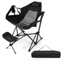 Costway - Hammock Camping Chair w/ Retractable Footrest & Carrying Bag for Camping Picnic - Black - Front_Zoom