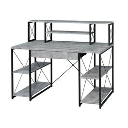 Manhattan Lane - Metal Desk with 4 Open Bottom Shelves and Bookcase Hutch, Gray and Black - Gray/Black