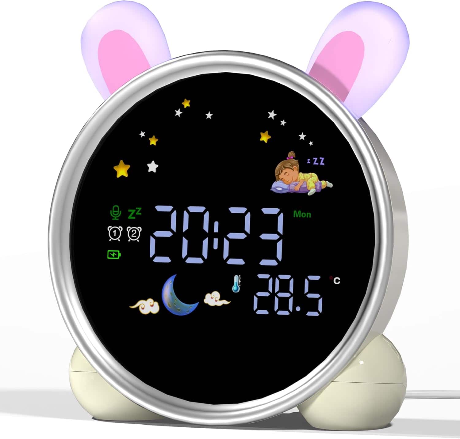FINEAK - Kids Alarm Clock with Night Light - Rabbit-round
