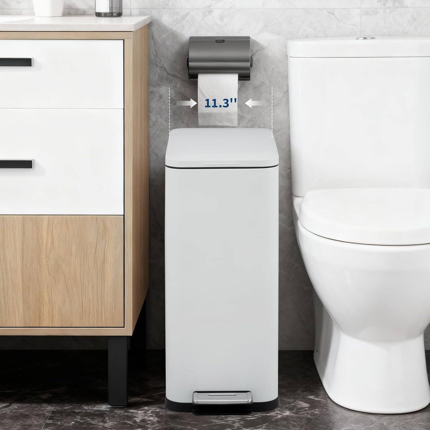 Alt View 2. Homhougo - 13 Gallon Kitchen Trash Can, Stainless Steel Step Garbage Bin with Soft-Close Lid & Removable Bucket - White.