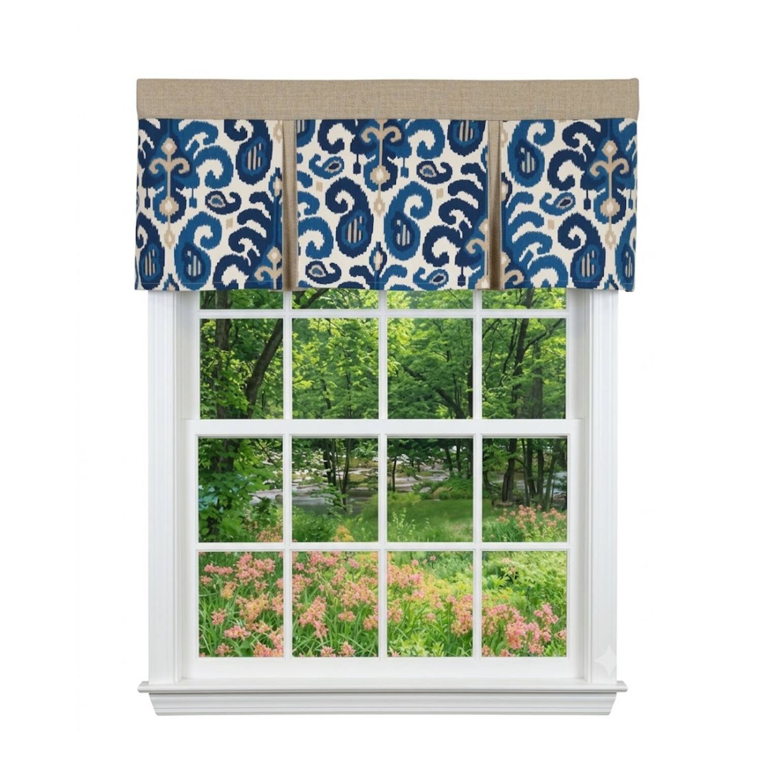 Front. RLF Home - RLF Home Tracy Pleated Window Valance 100% Cotton Rod Pocket 50" x 17" Blue - Blue.