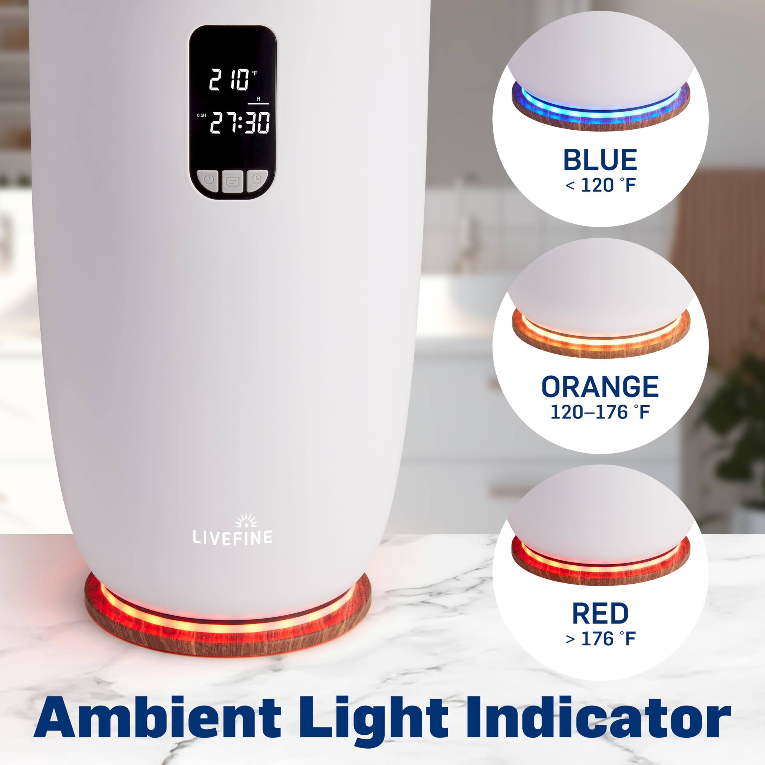 2 10 H - 2 27:30 BLUE < 120 F ORANGE 120-176 F RED > 176 F Ambient Light Indicator
