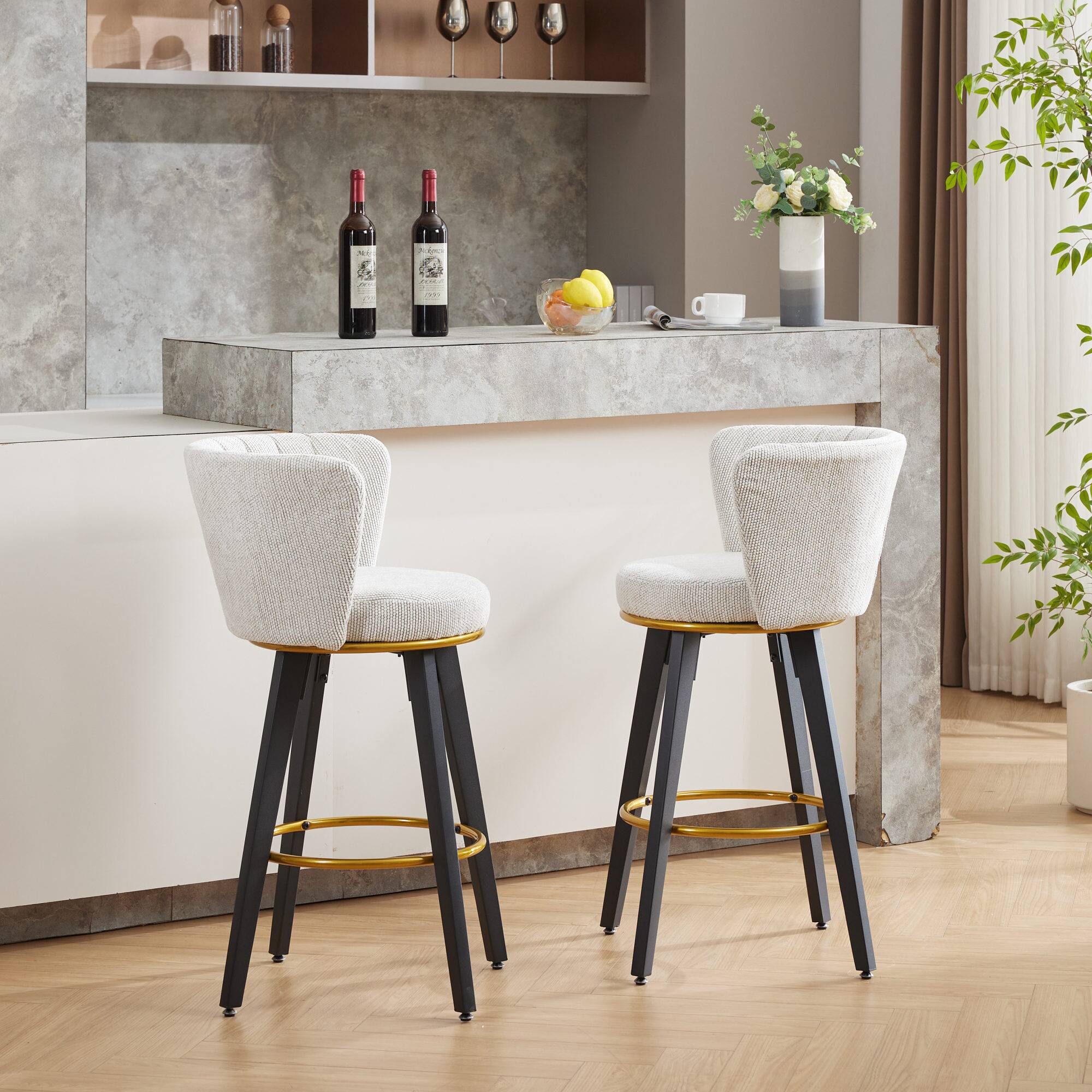 Alt View 7. GOODSILO - Modern Swivel Counter Height Bar Stools Set of 2 with Upholstered Backs and Metal Legs - Beige.