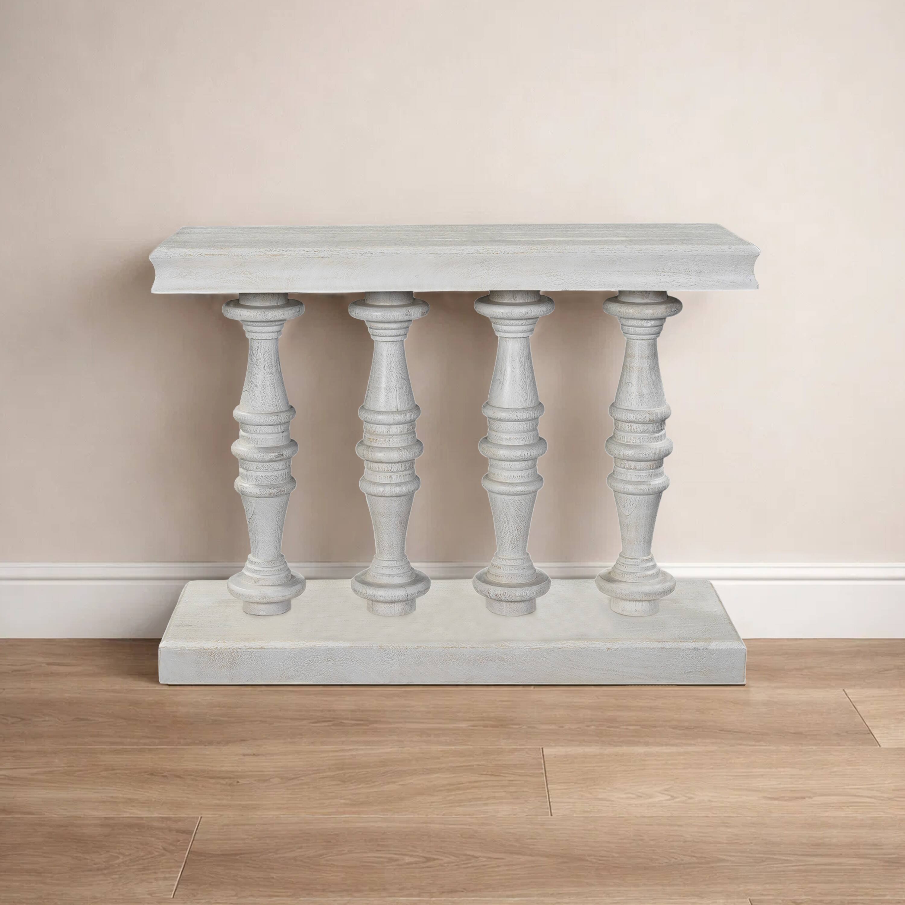 Alt View 3. Manhattan Lane - Console Table, 42-Inch Mango Wood Top, Shabby Chic Finish, Turned Pillar Legs - Sandblasted Washed White.