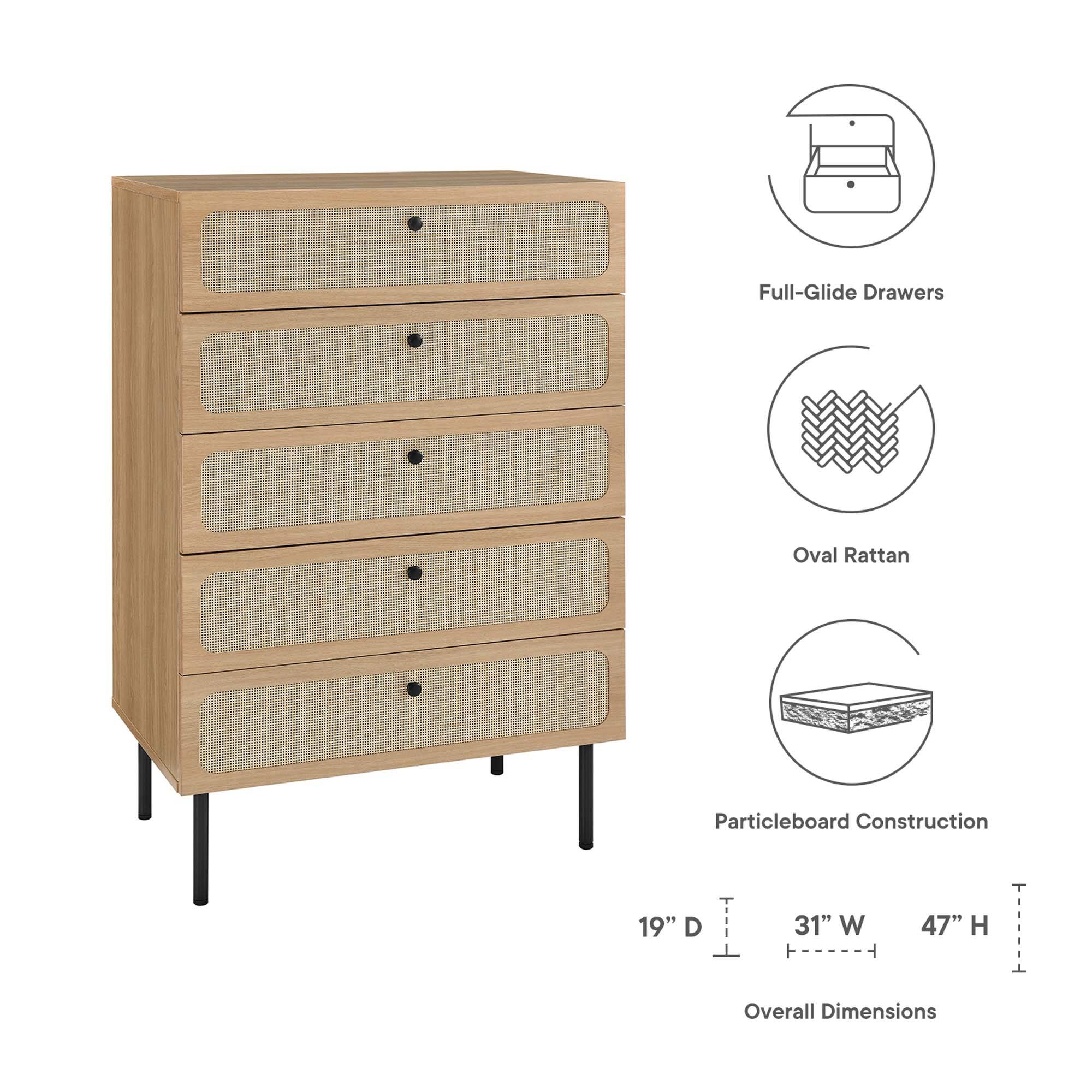 Full-Glide Drawers  
Oval Rattan  
Particleboard Construction  

19" D x 31" W x 47" H  
Overall Dimensions