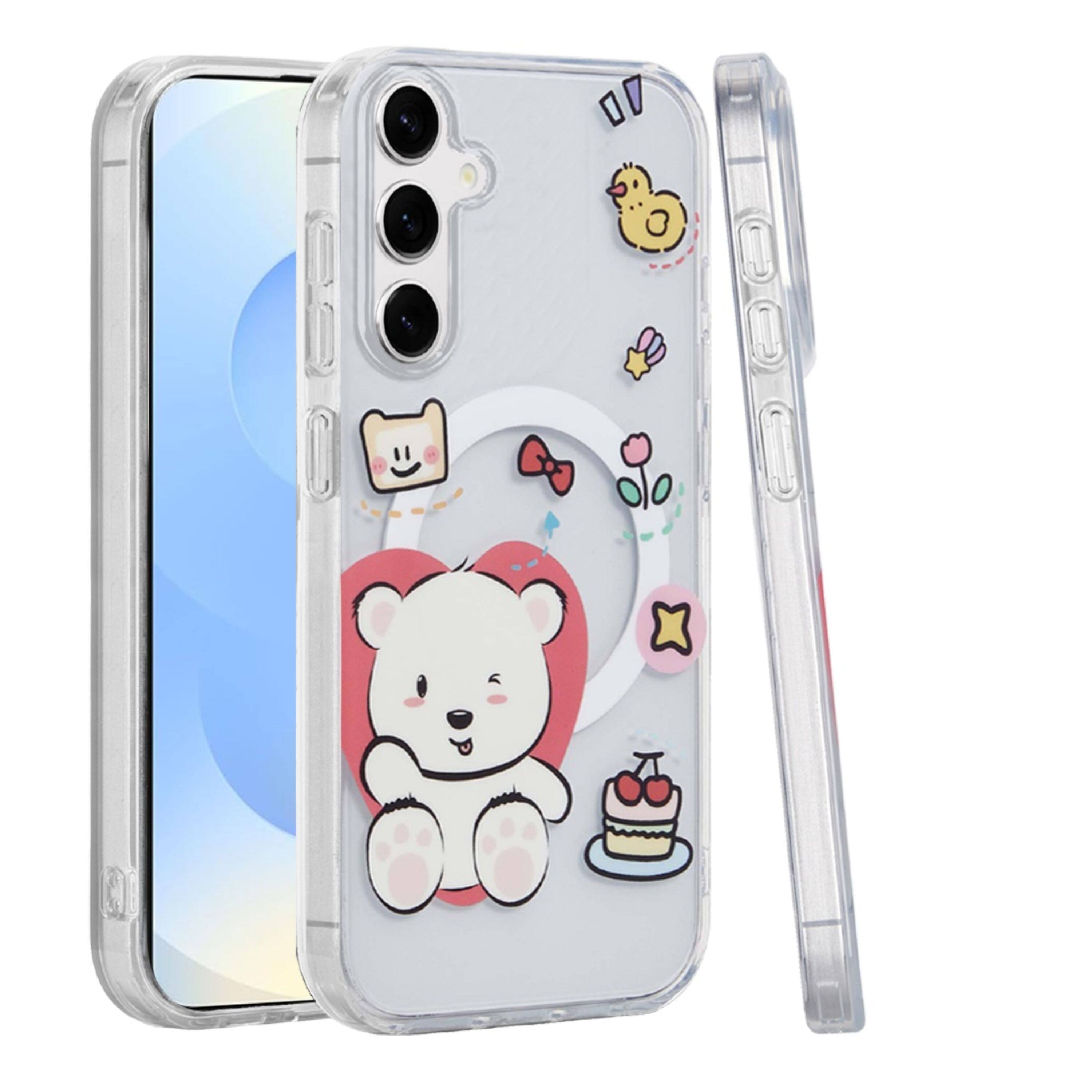 Angle. Kitcheniva - Dual Layer TPU Design Case With Magnetic Circle Tempered Glass For Samsung Galaxy S25+/S24+ Bear Cute - Multicolor.