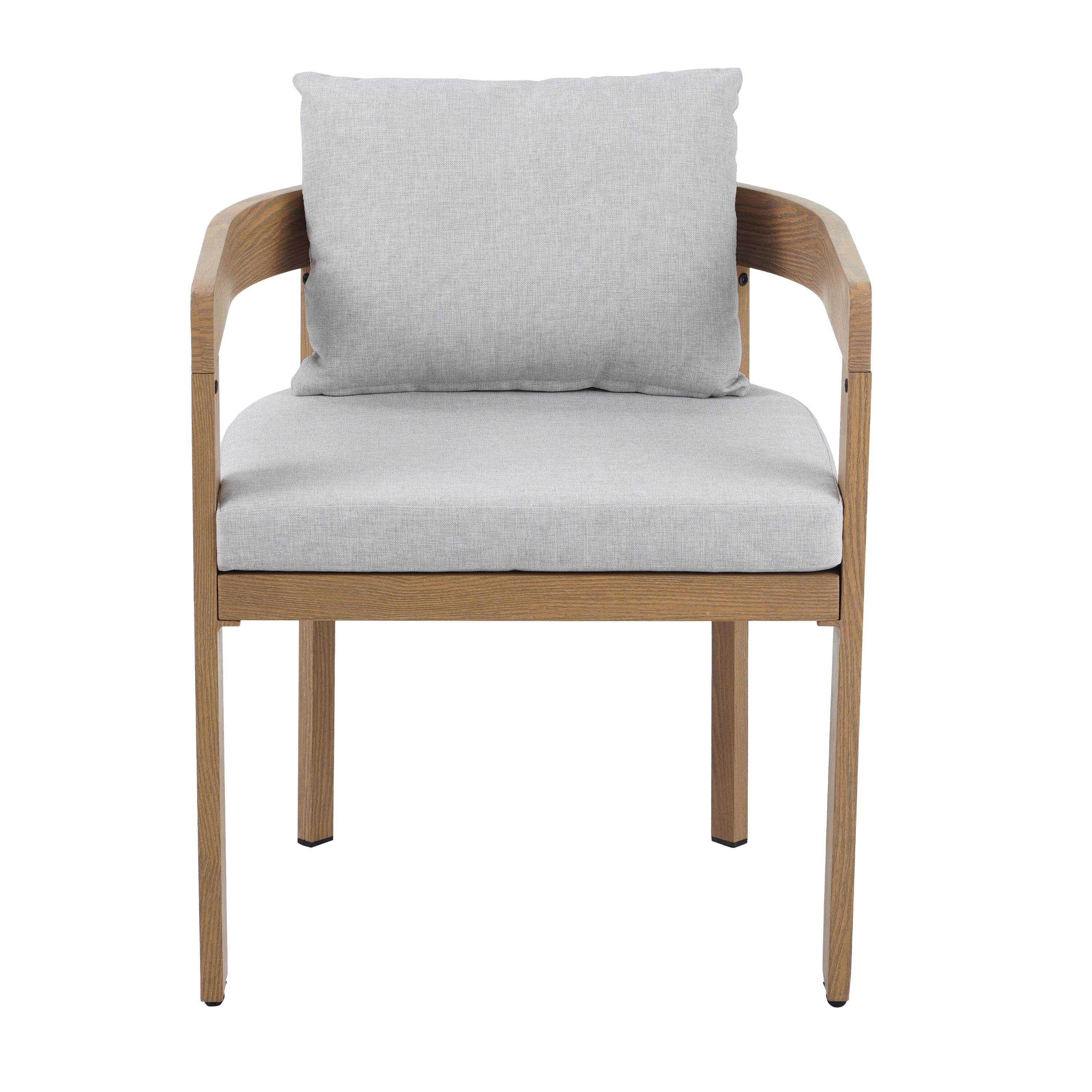 Back. Mondawe - Set of 2 Aluminum Dining Chair with Cushion - Light Gray+Teak.