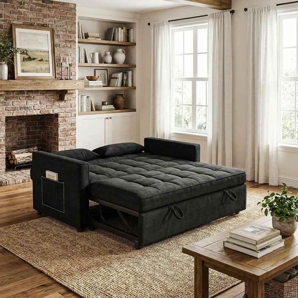 Alt View 1. Kadyn - 3-in-1 Convertible Sofa Bed, 5-Level Adjustable Backrest Transforms from Loveseat to Chaise & Full Bed - Black.