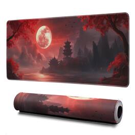 Earthley Blooms - Gaming Mouse Pad Abstract Black 31.. Sea Wave Texture Non-slip Rubber Base Large Mousepad Stitched Edges Mat - Red Landscape