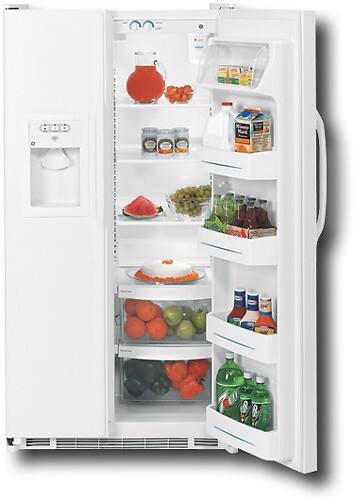 Front Standard. GE - 22.0 Cu. Ft. Side-by-Side Refrigerator with Thru-the-Door Ice and Water - White (Special Order).