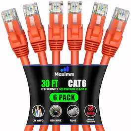 Maximm - Cat 6 Ethernet Cable 30 ft (6-Pack) - UTP, 10Gbps, 550MHz