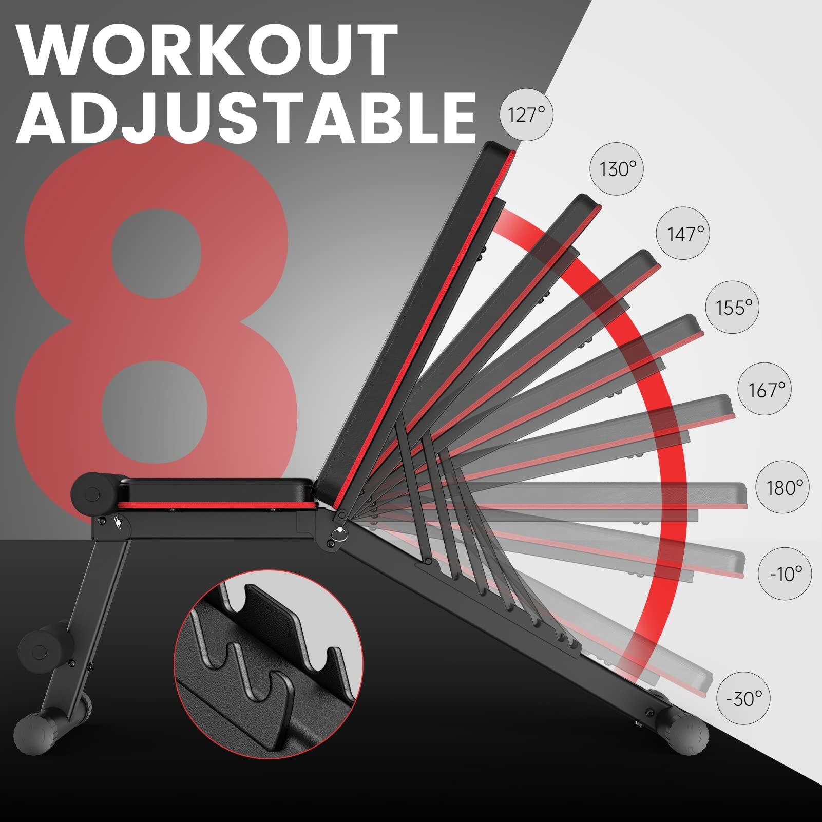 WORKOUT ADJUSTABLE  
8  
127° 130° 147° 155° 167° 180° -10° -30°