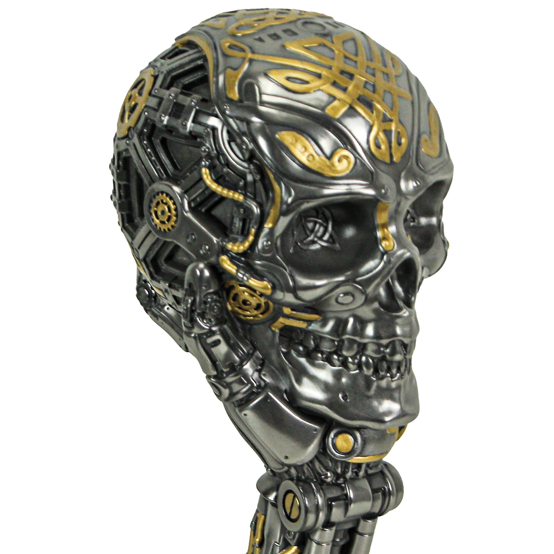 Alt View 5. Veronese Design - Silver / Gold Finished Steampunk Human Skull Statue - Robotic Arm Base - Multicolored.