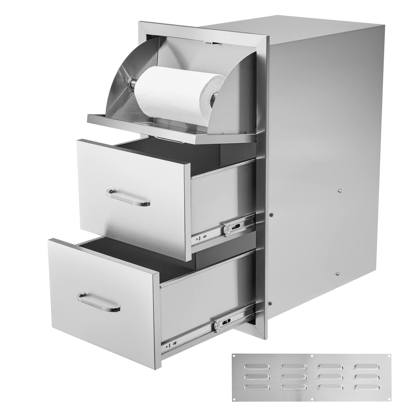 Front. VEVOR - 17W x 30H x 21D Inch Outdoor Kitchen Stainless Steel Double Access Drawers - Sliver.