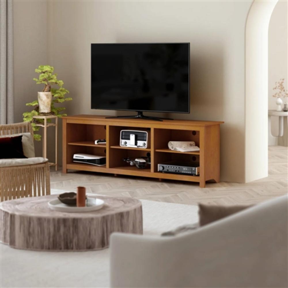 Left. Hivvago - Farmhouse TV Stand in Amber Brown Wood Finish - for TVs up to 70-inch - Amber Brown.