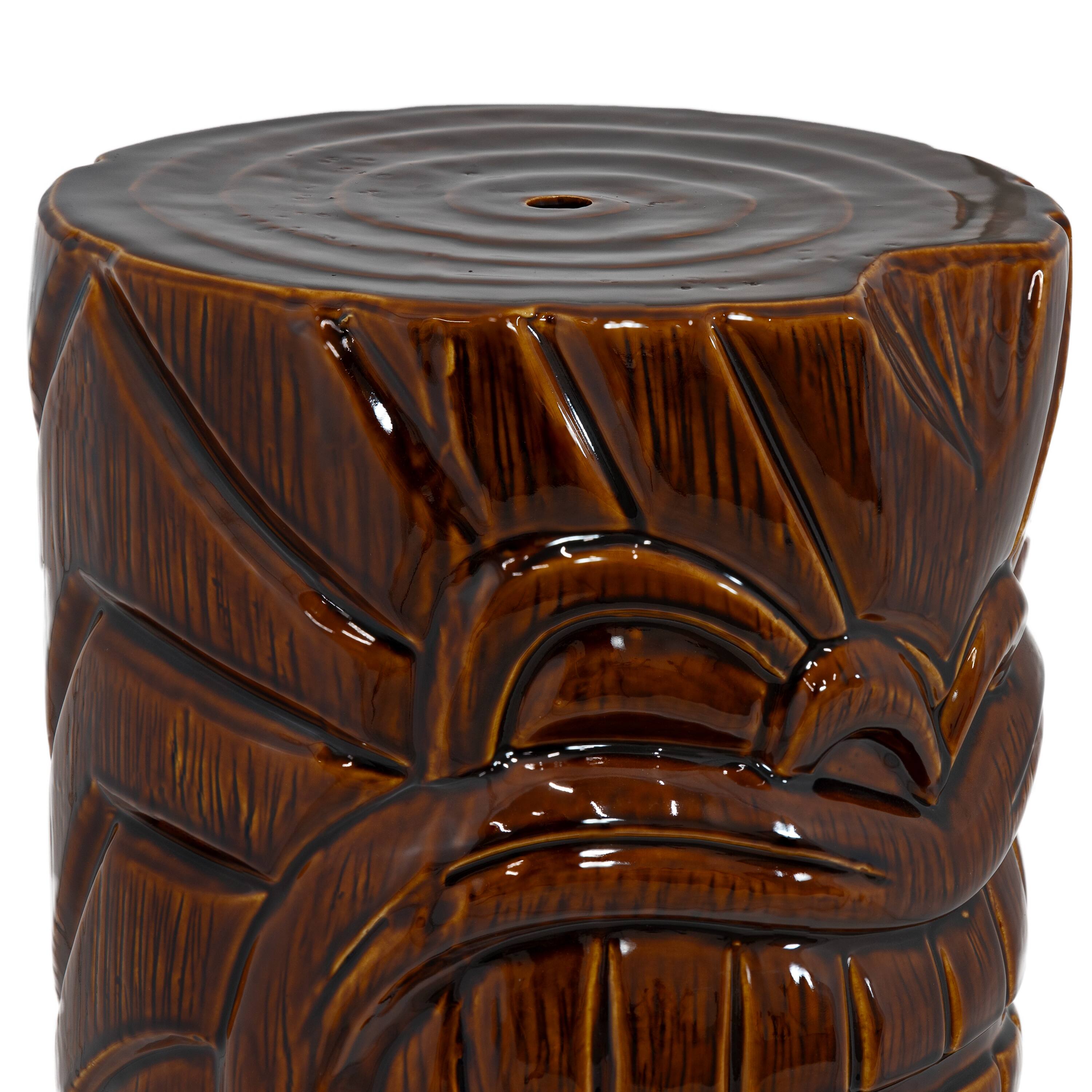 Alt View 8. Sunnydaze - Wood-Look Tiki Head Ceramic Garden Stool - 17” - Brown.
