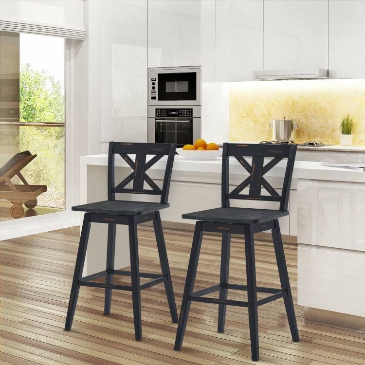 Angle. Hivvago - Set of 2 Black Wood 29-in Modern Kitchen Dining Farmhouse Swivel Seat Barstools - Black.